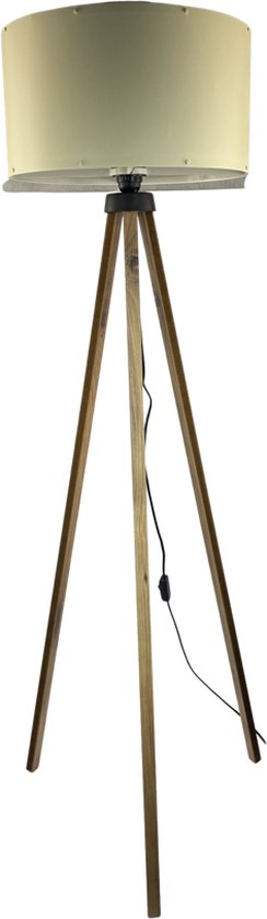 Houten tripod -/ driepoot vloerlamp van WDMT™ | 39 x 39 x 142 cm | 2 meter  snoer |... | bol