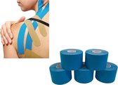 Bodybow - Kinesiology Tape Blauw 5 m x 5 cm - 5 stuks -  Kinesio tape -  Cure tape -  Sporttape -