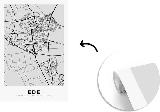 Behang - Fotobehang Stadskaart - Ede - Grijs - Wit - Breedte 195 cm x hoogte 300 cm - Plattegrond