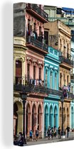 Canvas Schilderij Kleurrijke Cubaanse gebouwen in de stad van Havana - 20x40 cm - Wanddecoratie