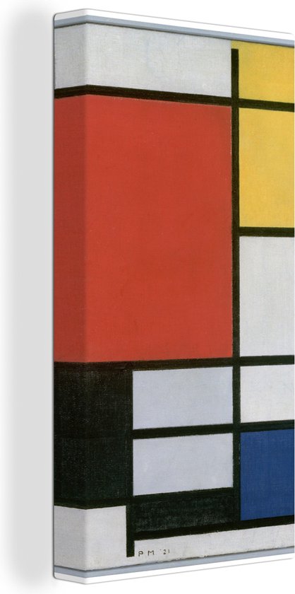 Canvas Schilderij Compositie 2 in Rood Blauw en Geel - Piet Mondriaan - 40x80 cm - Wanddecoratie