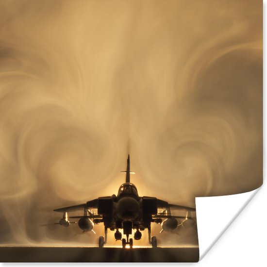 Poster Een straaljager bij een tornado - 75x75 cm
