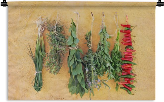 Wandkleed - Wanddoek - Mediterraanse kruiden - 90x60 cm - Wandtapijt