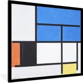 Fotolijst incl. Poster - Compositie met blauw, rood, zwart, geel en grijs - Piet Mondriaan - 40x40 cm - Posterlijst