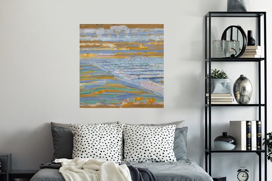 Stickers muraux - Vue sur la plage et la jetée depuis les dunes - Piet Mondrian - 100x100 cm - Film adhésif XXL