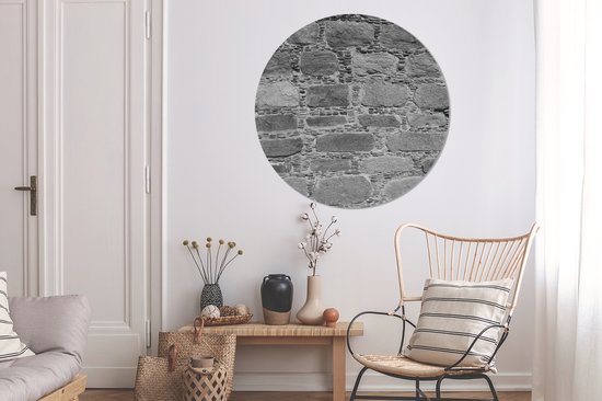 WallCircle - Cercle Mural - Cercle Mural - Mur - Pierre - Antique - Zwart - Wit - Aluminium - Dibond - 120x120 cm - Intérieur et Extérieur XXL