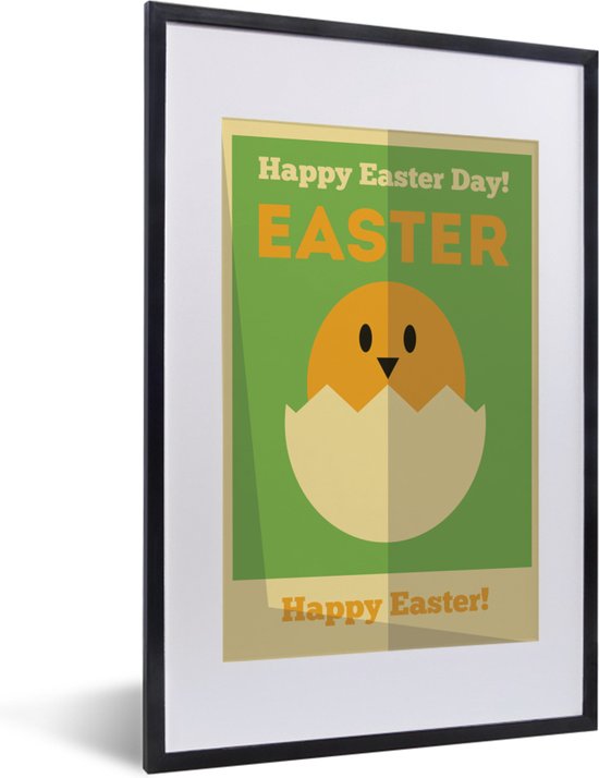 Fotolijst incl. Poster - Quotes - Happy Easter Day! - Easter - Happy Easter - Kuiken - Pasen - 40x60 cm - Posterlijst