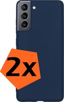 Hoesje Geschikt voor Samsung S22 Hoesje Siliconen Cover Case - Hoes Geschikt voor Samsung Galaxy S22 Hoes Back Case - 2-PACK - Donkerblauw
