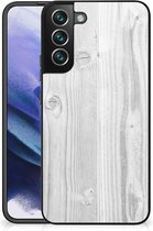 Backcover Soft Siliconen Hoesje Geschikt voor Samsung Galaxy S22 Pro Telefoonhoesje met Zwarte rand Wit Hout
