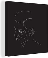 Canvas Schilderij Gezicht - Line art - Man - 20x20 cm - Wanddecoratie
