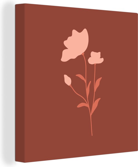 Canvas Schilderij Illustratie van een roze bloem met een bruine achtergrond - 20x20 cm - Wanddecoratie