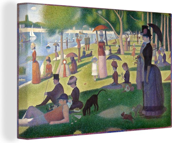 Canvas Schilderij Zondagmiddag op het eiland van La Grande Jatte - Schilderij van Claude Monet - 30x20 cm - Wanddecoratie
