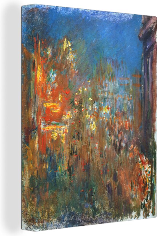 Canvas schilderij 120x160 cm - Wanddecoratie Leicester's plein, 's nachts - Schilderij van Claude Monet - Muurdecoratie woonkamer - Slaapkamer decoratie - Kamer accessoires - Schilderijen