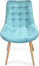 Miadomodo - Eetkamerstoelen - Velvet stoel - Beech Wood Legs - Backlest - gestoffeerde stoel - keukenstoel - Woonkamerstoel - Licht turquoise - 4 pc's