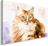 Schilderij - Geschilderde kat, Premium Print op Canvas