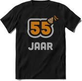 55 Jaar Feest T-Shirt | Goud - Zilver | Grappig Verjaardag Cadeau Shirt | Dames - Heren - Unisex | Tshirt Kleding Kado | - Zwart - 3XL