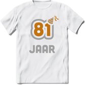 81 Jaar Feest T-Shirt | Goud - Zilver | Grappig Verjaardag Cadeau Shirt | Dames - Heren - Unisex | Tshirt Kleding Kado | - Wit - S