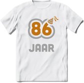 86 Jaar Feest T-Shirt | Goud - Zilver | Grappig Verjaardag Cadeau Shirt | Dames - Heren - Unisex | Tshirt Kleding Kado | - Wit - L