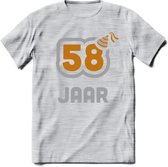 58 Jaar Feest T-Shirt | Goud - Zilver | Grappig Verjaardag Cadeau Shirt | Dames - Heren - Unisex | Tshirt Kleding Kado | - Licht Grijs - Gemaleerd - XL