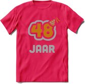 48 Jaar Feest T-Shirt | Goud - Zilver | Grappig Verjaardag Cadeau Shirt | Dames - Heren - Unisex | Tshirt Kleding Kado | - Roze - S