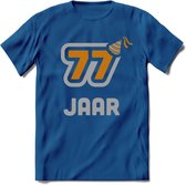 77 Jaar Feest T-Shirt | Goud - Zilver | Grappig Verjaardag Cadeau Shirt | Dames - Heren - Unisex | Tshirt Kleding Kado | - Donker Blauw - 3XL