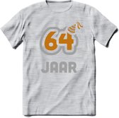 64 Jaar Feest T-Shirt | Goud - Zilver | Grappig Verjaardag Cadeau Shirt | Dames - Heren - Unisex | Tshirt Kleding Kado | - Licht Grijs - Gemaleerd - XXL