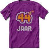 44 Jaar Feest T-Shirt | Goud - Zilver | Grappig Verjaardag Cadeau Shirt | Dames - Heren - Unisex | Tshirt Kleding Kado | - Paars - XXL