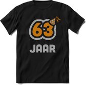 63 Jaar Feest T-Shirt | Goud - Zilver | Grappig Verjaardag Cadeau Shirt | Dames - Heren - Unisex | Tshirt Kleding Kado | - Zwart - S