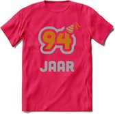 94 Jaar Feest T-Shirt | Goud - Zilver | Grappig Verjaardag Cadeau Shirt | Dames - Heren - Unisex | Tshirt Kleding Kado | - Roze - L