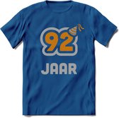 92 Jaar Feest T-Shirt | Goud - Zilver | Grappig Verjaardag Cadeau Shirt | Dames - Heren - Unisex | Tshirt Kleding Kado | - Donker Blauw - 3XL