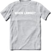 When Lambo? - Crypto T-Shirt Kleding Cadeau | Dames / Heren / Unisex | Bitcoin / Ethereum shirt | Grappig Verjaardag kado | BTC Tshirt Met Print | - Licht Grijs - Gemaleerd - XXL