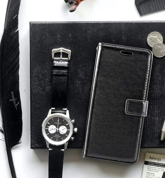 Coque de Téléphone Samsung Galaxy A5 2016 - Bookcase - Espace pour 3 Cartes - Simili Cuir - avec 1x Film de Protection d'écran Trempé - SAFRANT1 - Zwart