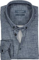 Ledub modern fit overhemd - stretch - donkerblauw melange structuur - Strijkvriendelijk - Boordmaat: 45
