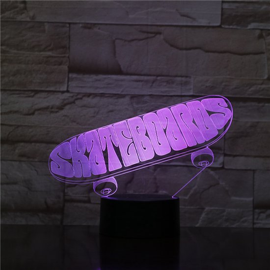 3D Led Lamp Met Gravering - RGB 7 Kleuren - Skateboard — afbeelding 4