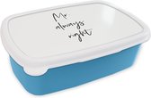 Broodtrommel Blauw - Lunchbox - Brooddoos - Quotes - Spreuken - 'Mr. always right' - Trouwen - 18x12x6 cm - Kinderen - Jongen