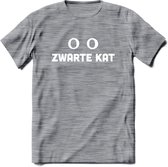 Zwarte Kat - Katten T-Shirt Kleding Cadeau | Dames - Heren - Unisex | Dieren shirt | Grappig Verjaardag kado | Tshirt Met Print | - Donker Grijs - Gemaleerd - L