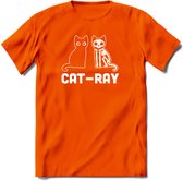 Cat-Ray - Katten T-Shirt Kleding Cadeau | Dames - Heren - Unisex | Kat / Dieren shirt | Grappig Verjaardag kado | Tshirt Met Print | - Oranje - 3XL