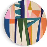 Artaza Dibond Muurcirkel Abstracte Kleurrijke Kunst - Driehoeken - Ø 50 cm - Klein - Wandcirkel - Rond Schilderij - Voor Binnen en Buiten
