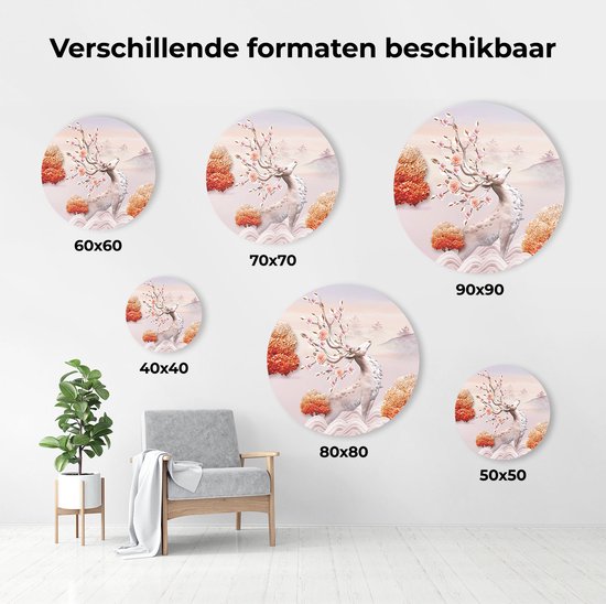 Artaza Dibond Cercle Mural Illustration 3D Cerf - Abstrait - Ø 50 cm - Klein - Cercle Mural - Tableau Rond - Pour Intérieur et Extérieur