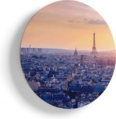 Artaza Houten Muurcirkel - Skyline Van Parijs Tijdens Zonsondergang - Ø 90 cm - Groot - Multiplex Wandcirkel - Rond Schilderij