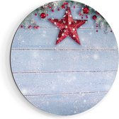 Artaza Dibond Muurcirkel Kerst Achtergrond Met Sneeuw Op Tafel - Ø 80 cm - Groot - Wandcirkel - Rond Schilderij - Voor Binnen en Buiten