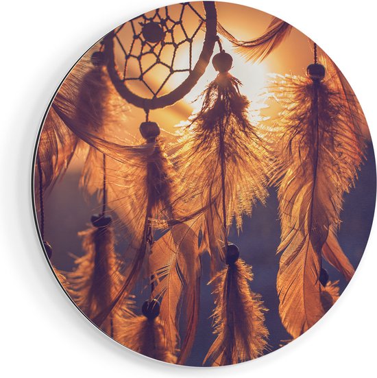 Artaza Dibond Muurcirkel Amulet van de Indianen - Symbool - Ketting - Ø 70 cm - Wandcirkel - Rond Schilderij - Voor Binnen en Buiten