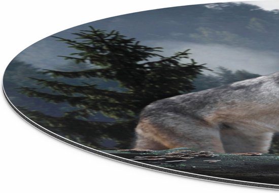 Artaza Dibond Cercle Mural Loup Gris Dans Les Forêts - Ø 70 cm - Cercle Mural - Tableau Rond - Pour Intérieur et Extérieur