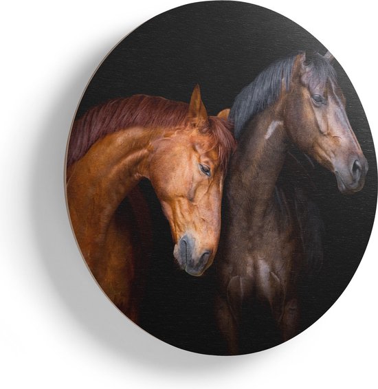 Artaza Muurcirkel - Twee Bruine Paarden Koppel - Liefde - Wandcirkel - Rond Schilderij