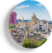 Artaza Houten Muurcirkel - Havana Stad in Cuba - Ø 40 cm - Klein - Multiplex Wandcirkel - Rond Schilderij