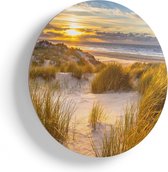 Artaza Houten Muurcirkel - Strand En Duinen Tijdens Zonsondergang - Ø 40 cm - Klein - Multiplex Wandcirkel - Rond Schilderij