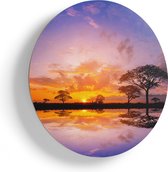 Artaza Houten Muurcirkel - Silhouet Van Bomen Tijdens Zonsondergang - Ø 50 cm - Klein - Multiplex Wandcirkel - Rond Schilderij