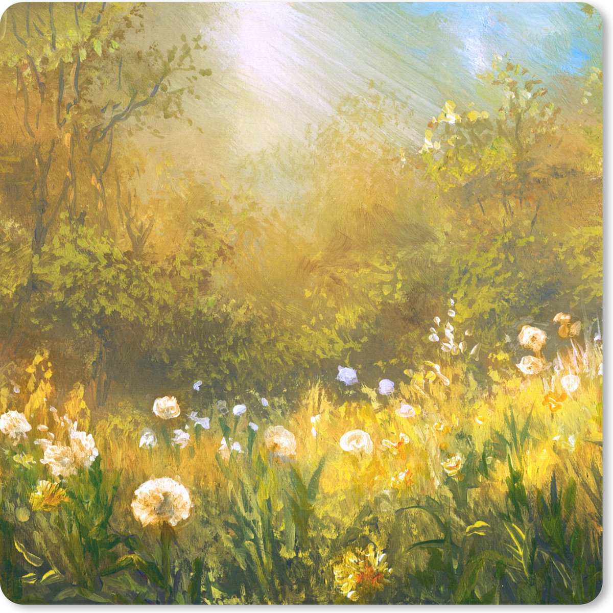 Muismat 20x20 cm - Mousepad Bloemen - Zomer - Aquarel - Muismatten