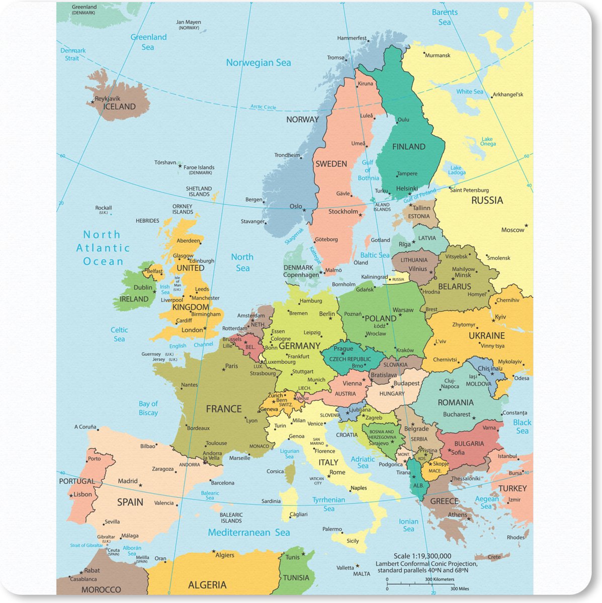 Muismat 30x30 cm - Mousepad Kaart - Europa - Politiek - Muismatten