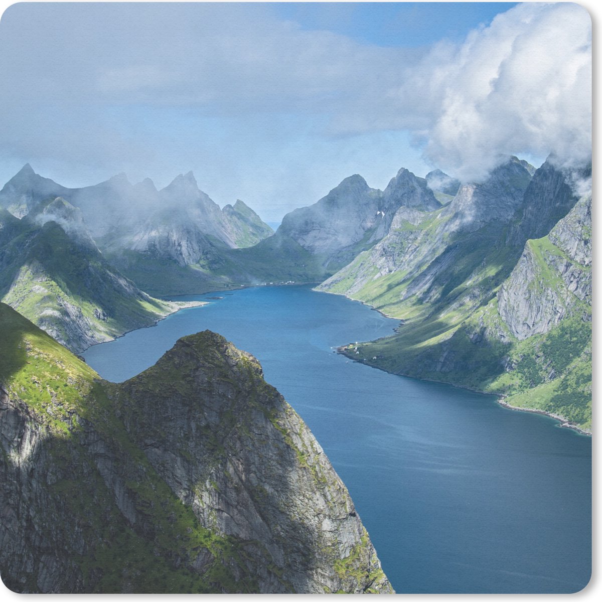 Muismat 20x20 cm - Mousepad Uitzicht over fjorden in Noorwegen - Muismatten